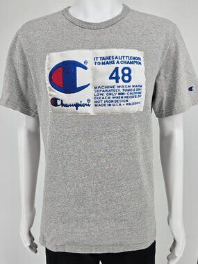 2020 Champion Photo-Real Jocktag Heritage Tee Oxford Gray T-Shirt (L) *Flaws